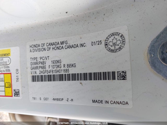 Honda lfc3 2025 2HGFE4F81SH011685 Image 18