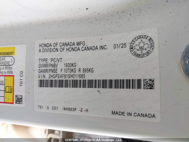 Honda lfc3 2025 2HGFE4F81SH011685 Image 9