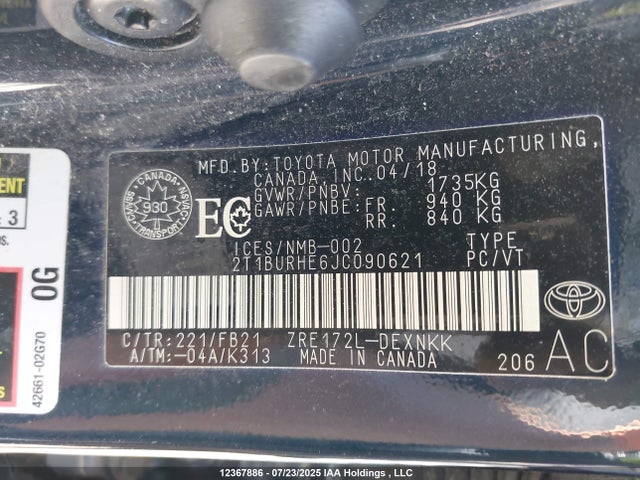 Toyota 2zr-fe 2018 2T1BURHE6JC090621 Image 9