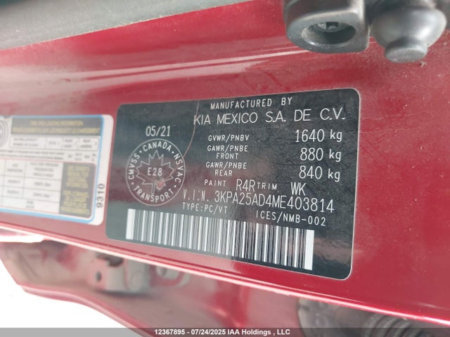 3KPA25AD4ME403814 KIA gamma ii