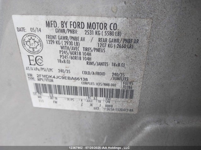 2FMDK4JC9EBA66138 Ford 2014