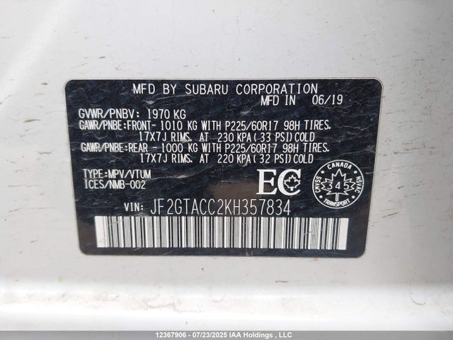 JF2GTACC2KH357834 Subaru naturally aspirated