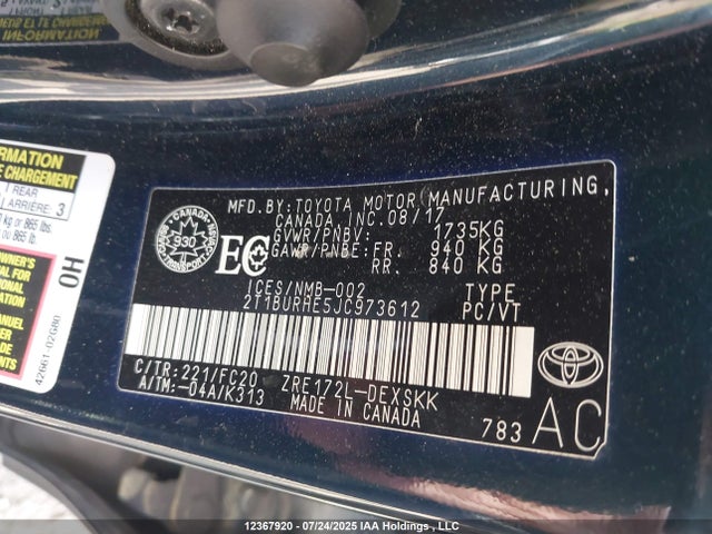 2T1BURHE5JC973612 Toyota 2zr-fe