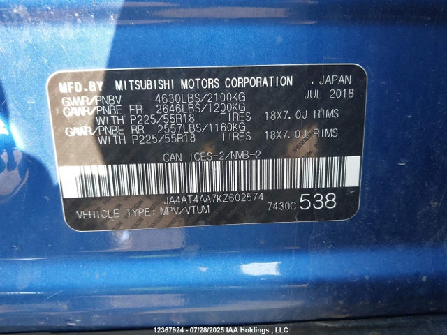 Mitsubishi tc/ic mivec 2019 JA4AT4AA7KZ602574 Image 9