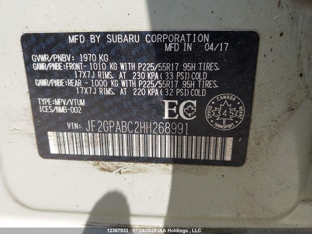 JF2GPABC2HH268991 Subaru naturally aspirated