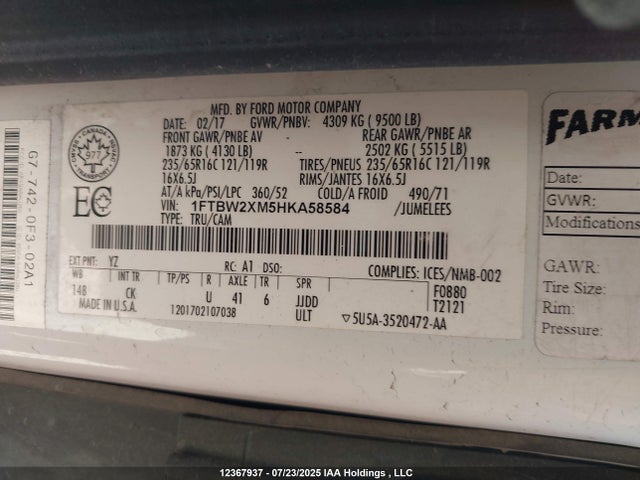 1FTBW2XM5HKA58584 Ford 2017