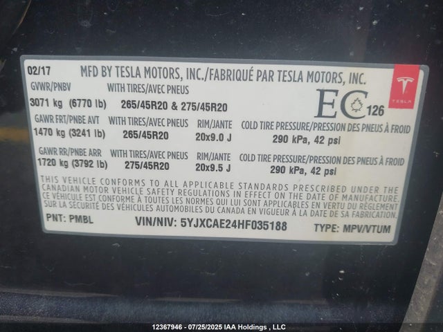 Tesla MODEL X 2017 5YJXCAE24HF035188 Image 18