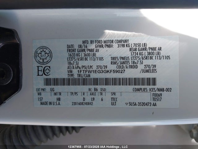 1FTFW1EG3GKF59027 Ford 2016