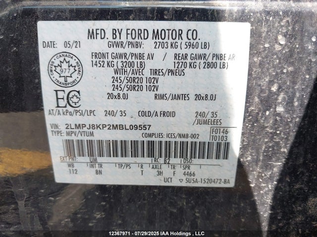 Lincoln 2.7l gtdi 2021 2LMPJ8KP2MBL09557 Image 18