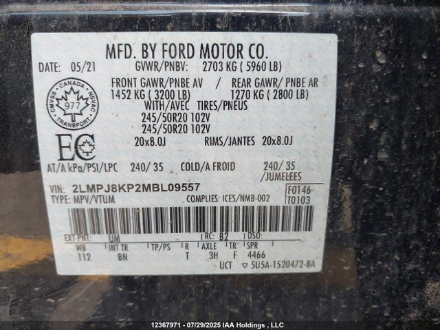 Lincoln 2.7l gtdi 2021 2LMPJ8KP2MBL09557 Image 9