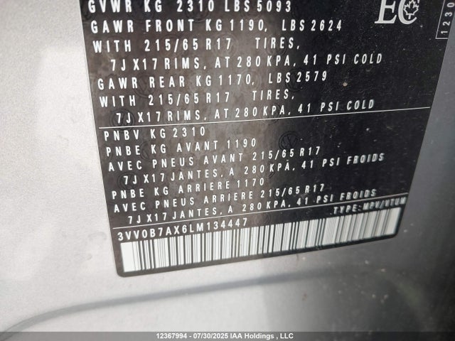 Volkswagen Tiguan 2020 3VV0B7AX6LM134447 Image 9