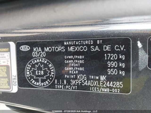 3KPF54ADXLE244285 KIA mpi nu