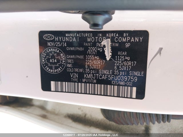 KM8JTCAF5FU039759 Hyundai dohc gdi nu