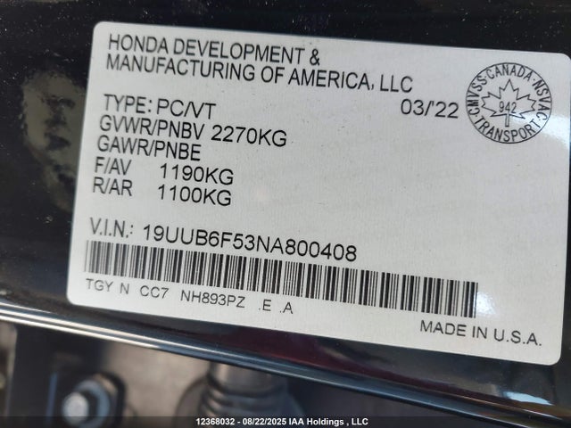 Acura k20c6 2022 19UUB6F53NA800408 Image 18