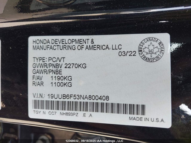 Acura k20c6 2022 19UUB6F53NA800408 Image 9