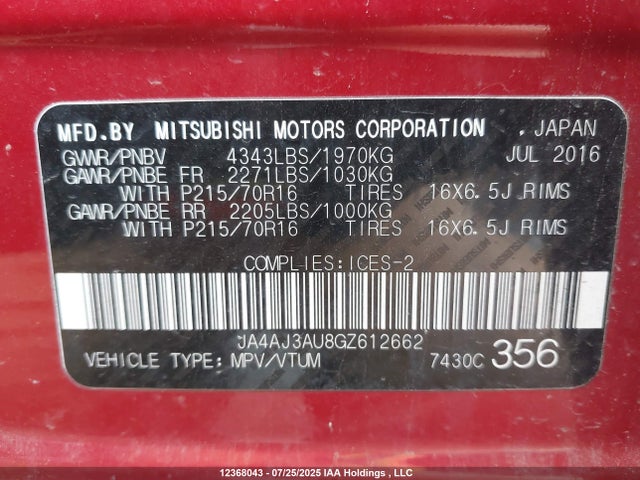 JA4AJ3AU8GZ612662 Mitsubishi dohc mivec