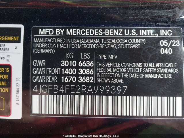 4JGFB4FE2RA999397 Mercedes-Benz m264