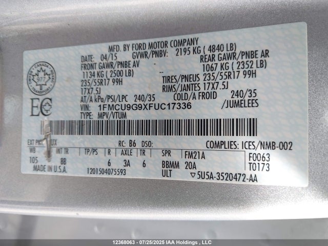 1FMCU9G9XFUC17336 Ford 2015