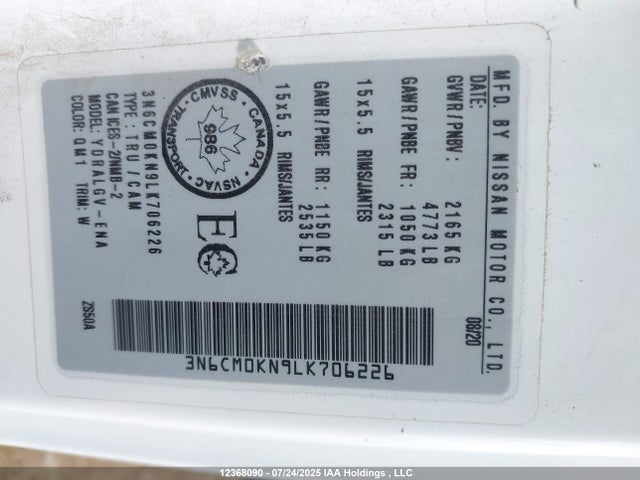 3N6CM0KN9LK706226 Nissan 2020