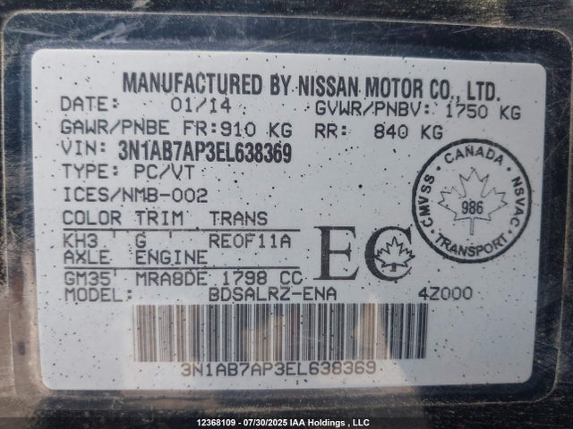 3N1AB7AP3EL638369 Nissan 2014