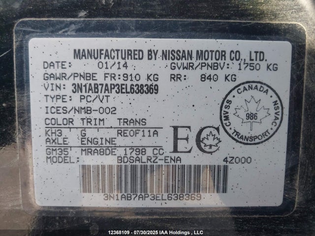 3N1AB7AP3EL638369 Nissan 2014
