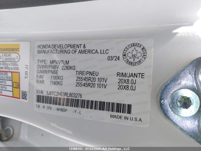Acura k20c4 2024 5J8TC2H63RL803276 Image 9