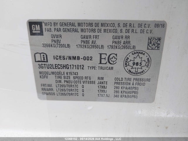 3GTU2LEC5HG171012 GMC l83 -spark ignited direct injection, variable valve timing, afm, e85 max, alum