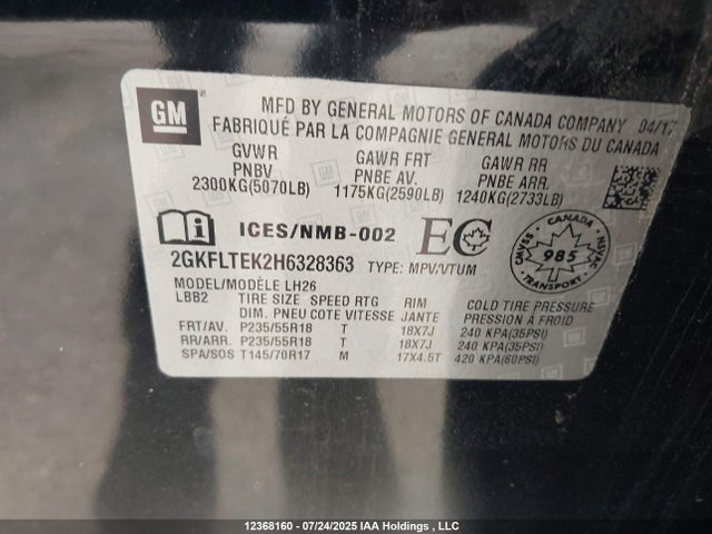 2GKFLTEK2H6328363 GMC lea - sidi: spark ignited direct injection, e85 max, alum