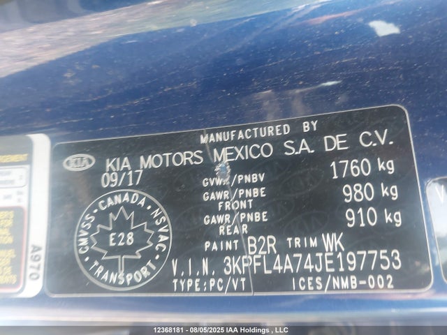 3KPFL4A74JE197753 KIA mpi nu