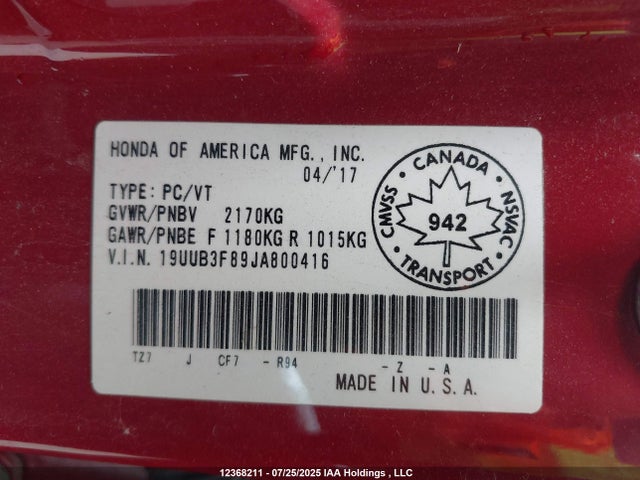 Acura j35y6 2018 19UUB3F89JA800416 Image 19