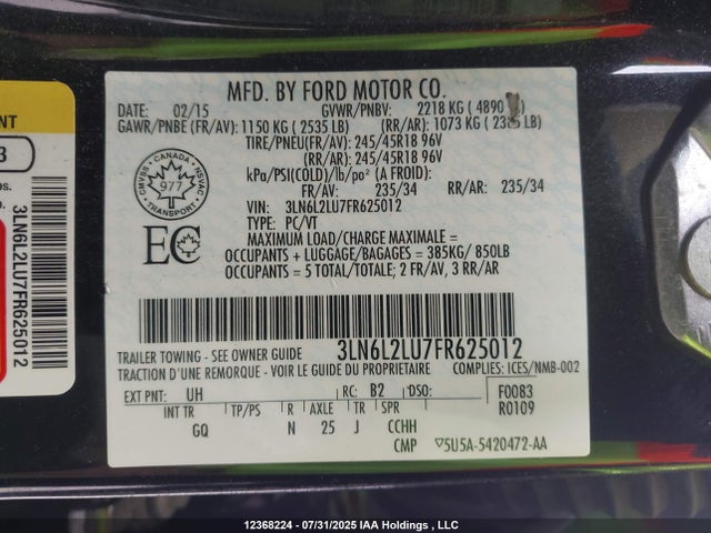 Lincoln MKZ 2015 3LN6L2LU7FR625012 Image 19