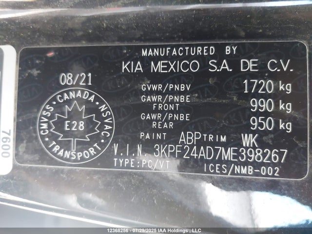 3KPF24AD7ME398267 KIA mpi nu