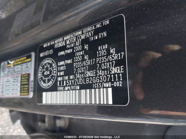 5XYZUDLB2GG307111 Hyundai gdi theta ii