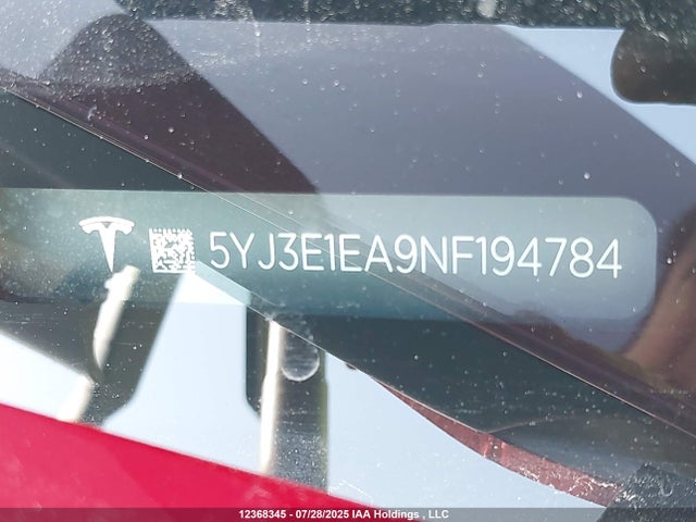 5YJ3E1EA9NF194784 Tesla MODEL 3