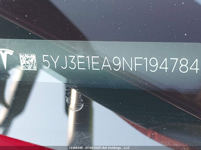 5YJ3E1EA9NF194784 Tesla MODEL 3
