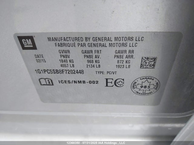 Chevrolet LUV 2015 1G1PC5SB8F7202448 Image 9