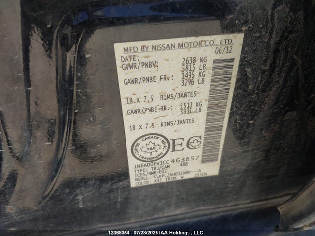 Продаж на аукціоні авто 2012 Nissan Frontier Sv/sl, vin: 1N6AD0FV1CC463857, номер лоту: 12368354