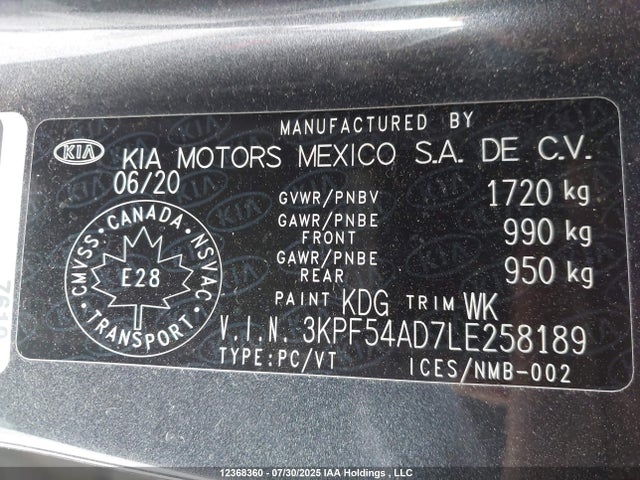 KIA mpi nu 2020 3KPF54AD7LE258189 Image 9
