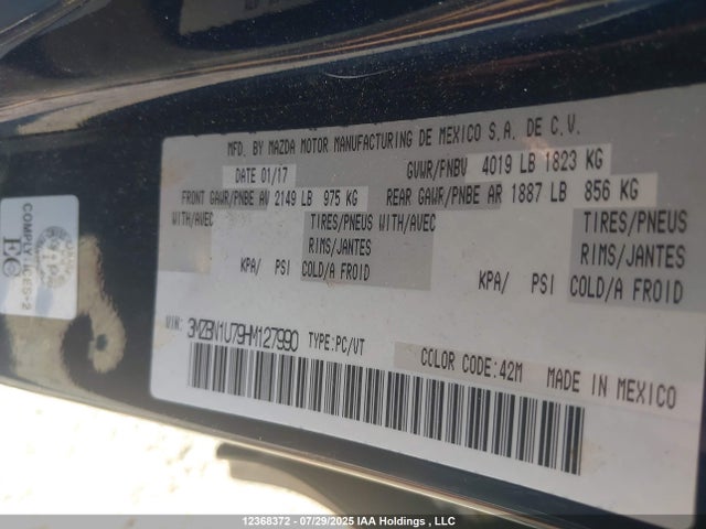 3MZBN1U79HM127990 Mazda pe
