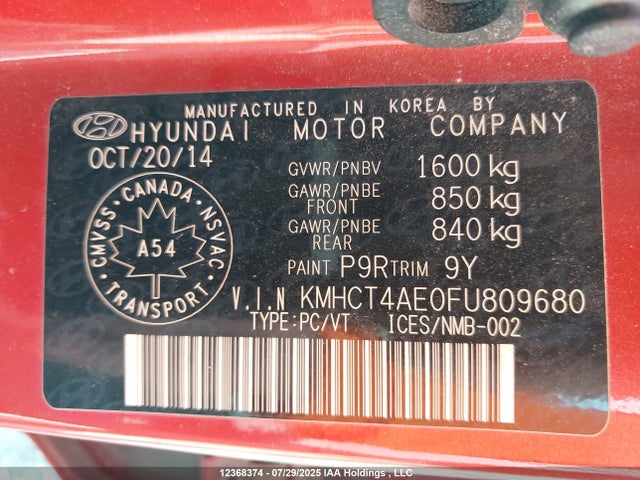 KMHCT4AE0FU809680 Hyundai dohc gdi gamma
