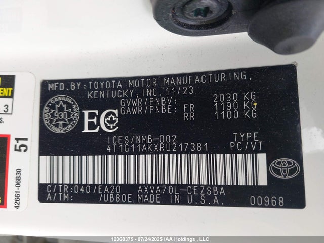 4T1G11AKXRU217381 Toyota a25a-fks