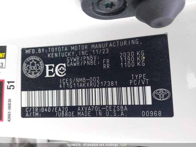 4T1G11AKXRU217381 Toyota a25a-fks