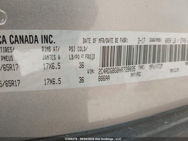 2C4RDGBG8HR728035 Dodge 2017