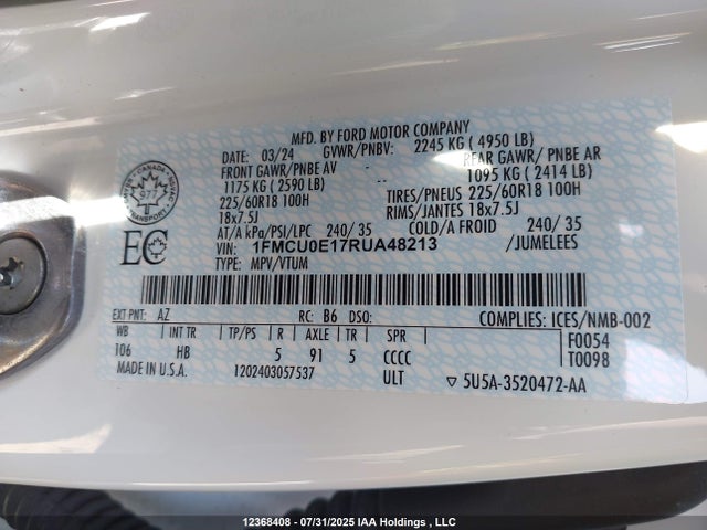 1FMCU0E17RUA48213 Ford dura pfi atk