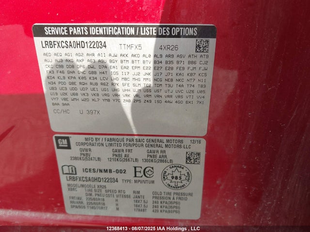 Buick lcv -sidi: spark ignited direct injection, vvt: variable valve timing, e85 max, e0-e100, alum, dcvcp 2017 LRBFXCSA0HD122034 Image 17