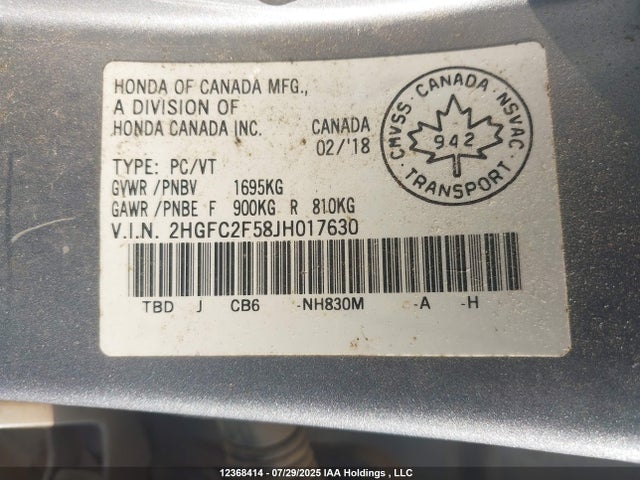 2HGFC2F58JH017630 Honda k20c2