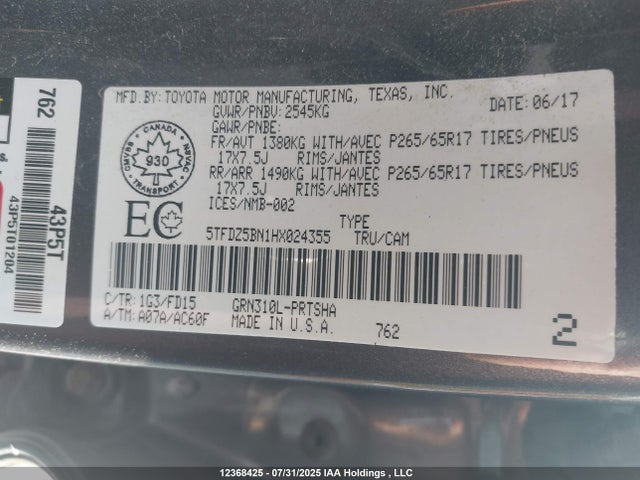 Toyota 2gr-fks 2017 5TFDZ5BN1HX024355 Image 9