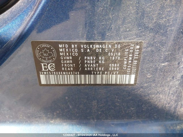 3VWE57BU8KM049749 Volkswagen 1.8 tsi