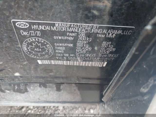 2021 Hyundai Santa Fe Calligraphy მანქანა იყიდება აუქციონზე, vin: 5NMS5DAL5MH318129, აუქციონის ნომერი: 12368459