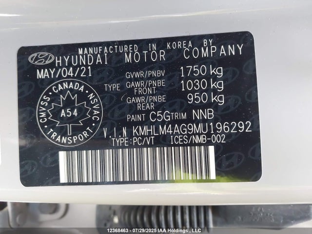 KMHLM4AG9MU196292 Hyundai mpi nu pe